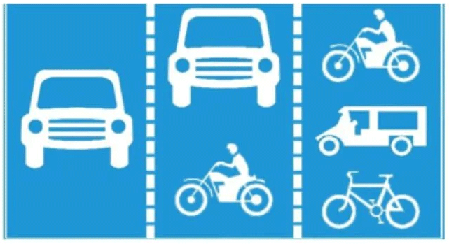 biển báo hiệu lệnh 415 - Biển gộp làn đường theo phương tiện